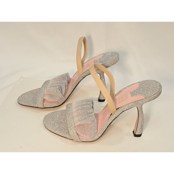 NEW Piferi Silver Izma 100 Glitter Ruffled Slingback Sandal 4" Heels Size 38 - Picture 7 of 12